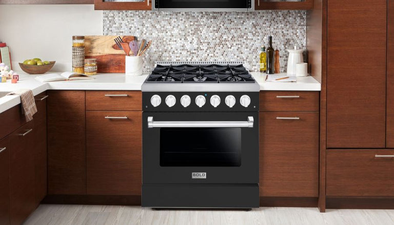 Hallman 36 In. Propane Gas Range, Matte Graphite with Chrome Trim - Bold Series, HBRG36CMMG-LP