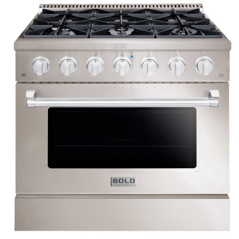 Hallman 36 In. Propane Gas Range, Stainless Steel with Chrome Trim - Bold Series, HBRG36CMSS-LP