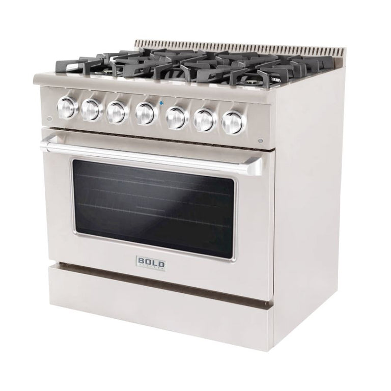 Hallman 36 In. Propane Gas Range, Stainless Steel with Chrome Trim - Bold Series, HBRG36CMSS-LP