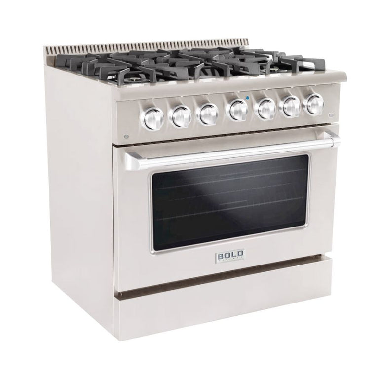 Hallman 36 In. Propane Gas Range, Stainless Steel with Chrome Trim - Bold Series, HBRG36CMSS-LP