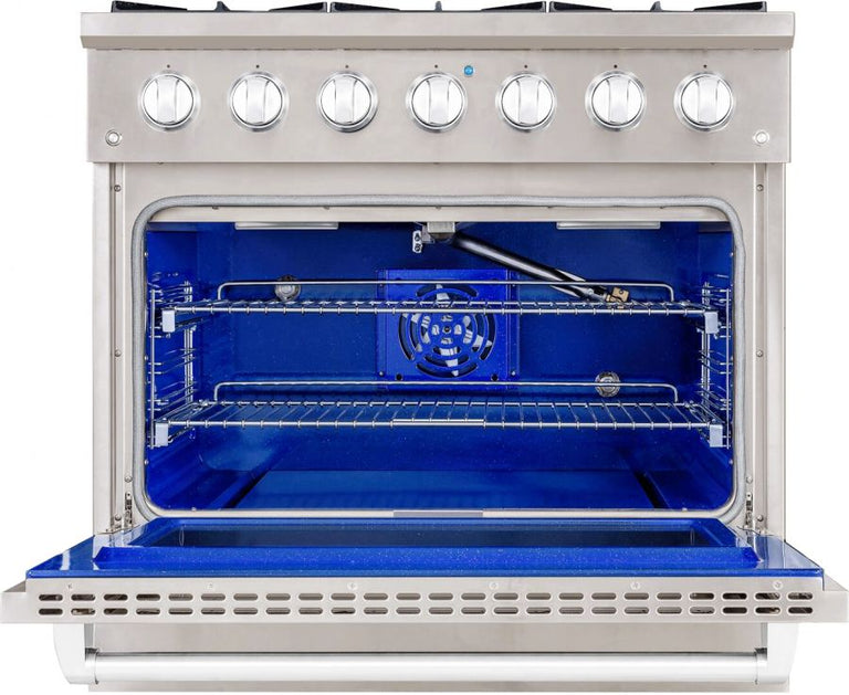 Hallman 36 In. Propane Gas Range, Stainless Steel with Chrome Trim - Bold Series, HBRG36CMSS-LP