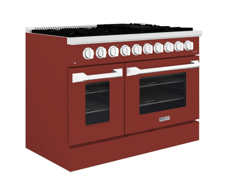 Hallman 48 In. Gas Range, Burgundy with Chrome Trim - Bold Series, HBRG48CMBG