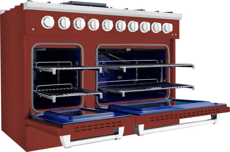Hallman 48 In. Gas Range, Burgundy with Chrome Trim - Bold Series, HBRG48CMBG