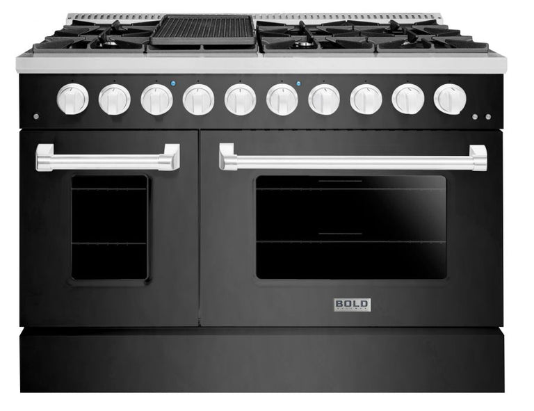 Hallman 48 In. Propane Gas Range, Black Titanium with Chrome Trim - Bold Series, HBRG48CMBT-LP
