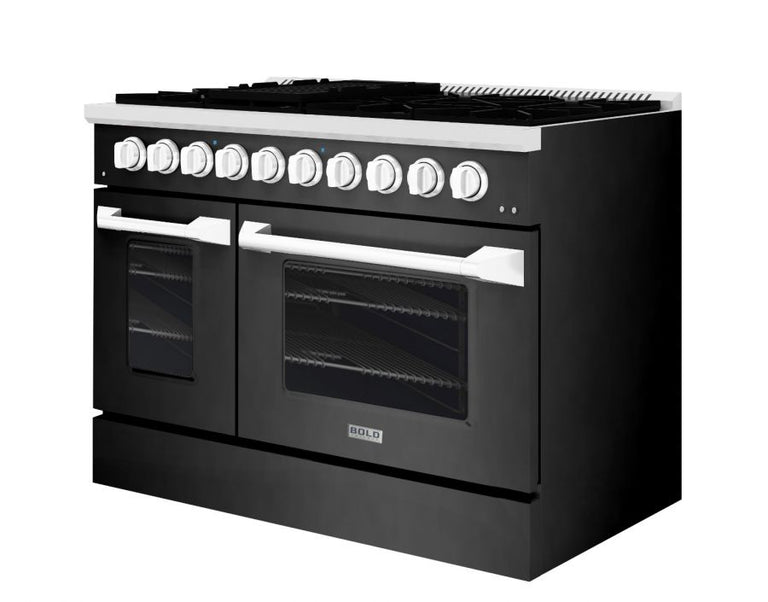 Hallman 48 In. Propane Gas Range, Black Titanium with Chrome Trim - Bold Series, HBRG48CMBT-LP