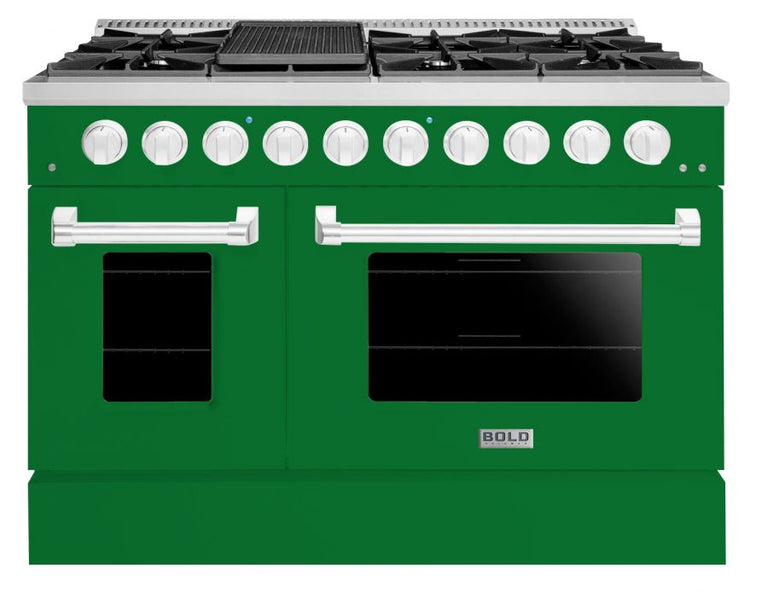 Hallman 48 In. Propane Gas Range, Emerald Green with Chrome Trim - Bold Series, HBRG48CMGN-LP