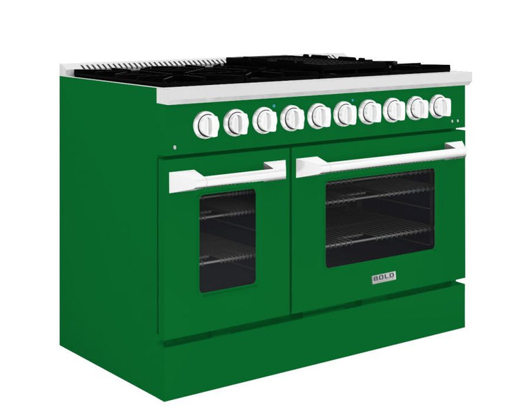 Hallman 48 In. Propane Gas Range, Emerald Green with Chrome Trim - Bold Series, HBRG48CMGN-LP
