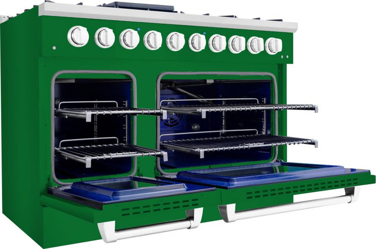 Hallman 48 In. Propane Gas Range, Emerald Green with Chrome Trim - Bold Series, HBRG48CMGN-LP