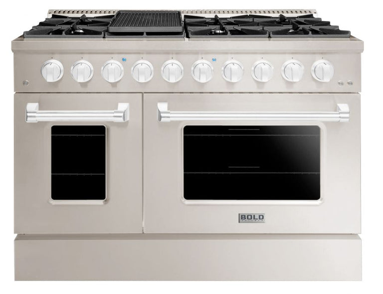 Hallman 48 In. Gas Range, Stainless Steel with Chrome Trim - Bold Series, HBRG48CMSS