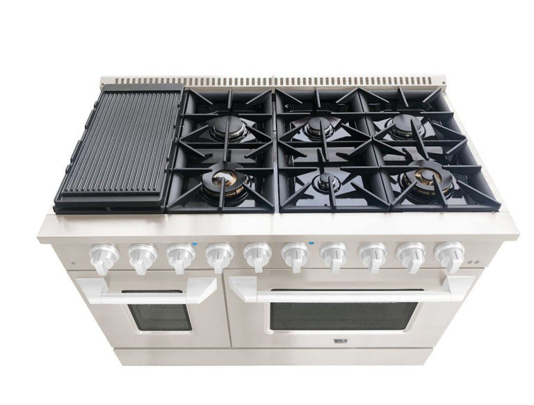 Hallman 48 In. Gas Range, Stainless Steel with Chrome Trim - Bold Series, HBRG48CMSS