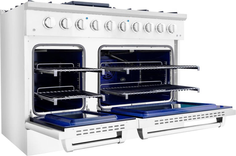 Hallman 48 In. Gas Range, White with Chrome Trim - Bold Series, HBRG48CMWT
