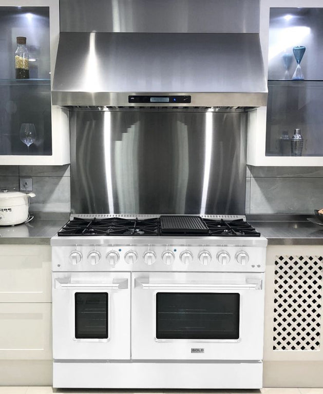 Hallman 48 In. Gas Range, White with Chrome Trim - Bold Series, HBRG48CMWT
