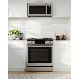 Midea 30 In. Slide-In Gas Range with 5 Burners and 6.1 cu. ft. Self-Cleaning Oven in Stainless Steel, MGS30S4AST