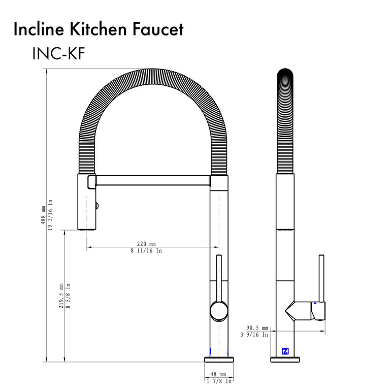 ZLINE Incline Kitchen Faucet in Polished Gold, INC-KF-PG