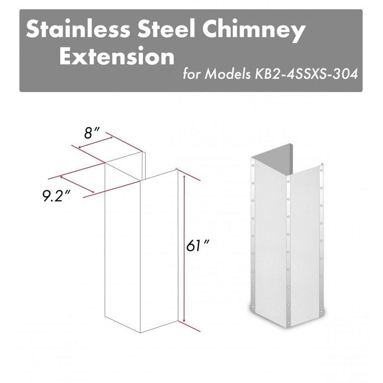 ZLINE 61 in. Stainless Steel Chimney Extension for Ceilings up to 12.5 ft, KB2-4SSXS-30-304-E