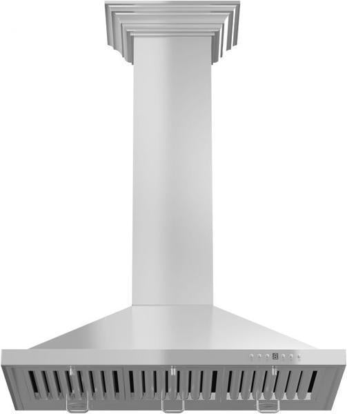 ZLINE 30 in. Convertible Vent Wall Mount Range Hood in Stainless Steel with Crown Molding, KBCRN-30