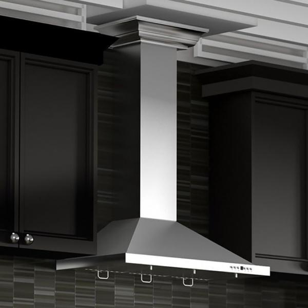 ZLINE 42 in. Convertible Vent Wall Mount Range Hood in Stainless Steel with Crown Molding, KBCRN-42