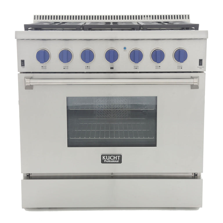 Kucht Professional 36 in. 5.2 cu ft. Propane Gas Range with Classic Silver Knobs, KRG3618U/LP-S