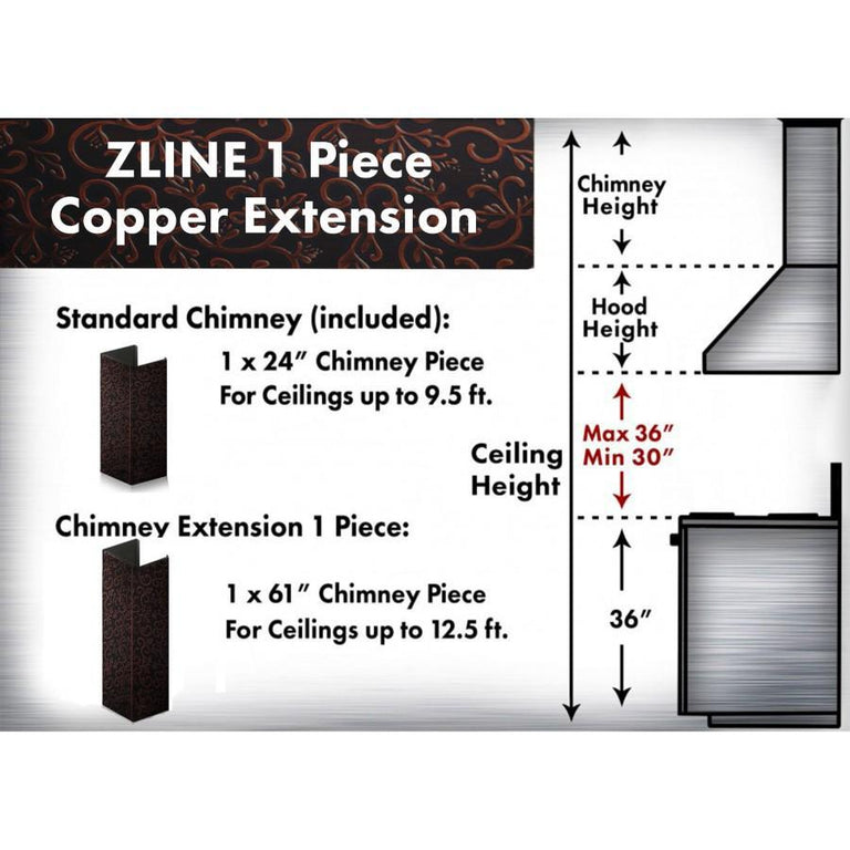 ZLINE 5 ft. Chimney Extension for Ceilings up to 12.5 ft., 8667F-E