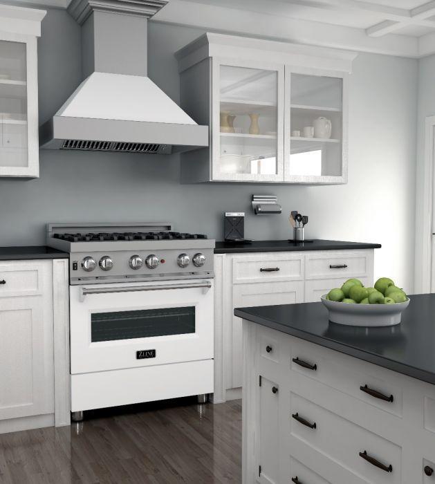 ZLINE Kitchen and Bath 30 in. Dual Fuel Range in DuraSnow® with White Matte Door & 30 in. Range Hood Appliance Package, 2KP-RASWMRH30