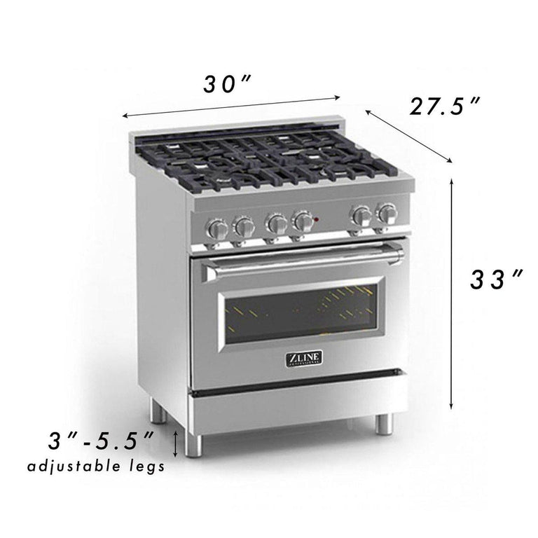 ZLINE 30 in. Professional Gas Burner/Electric Oven Stainless Steel Range with Blue Gloss Door, RA-BG-30