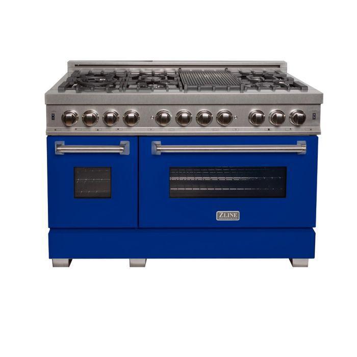 ZLINE 48 in. Professional Gas Burner/Electric Oven DuraSnow® Stainless 6.0 cu.ft. 7 Range with Blue Matte Door, RAS-BM-48