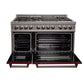 ZLINE 48 in. Professional Gas Burner/Electric Oven DuraSnow® Stainless 6.0 cu.ft. 7 Range with Red Gloss Door, RAS-RG-48