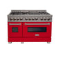 ZLINE 48 in. Professional Gas Burner/Electric Oven DuraSnow® Stainless 6.0 cu.ft. 7 Range with Red Matte Door, RAS-RM-48