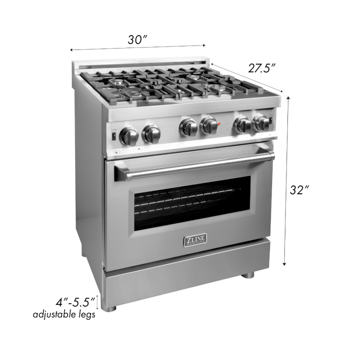 ZLINE 30 in. Professional Gas on Gas Range in Stainless Steel with Blue Gloss Door, RG-BG-30