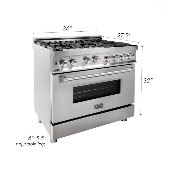 ZLINE 36 in. Professional 6 Gas on Gas Range in Stainless Steel with R