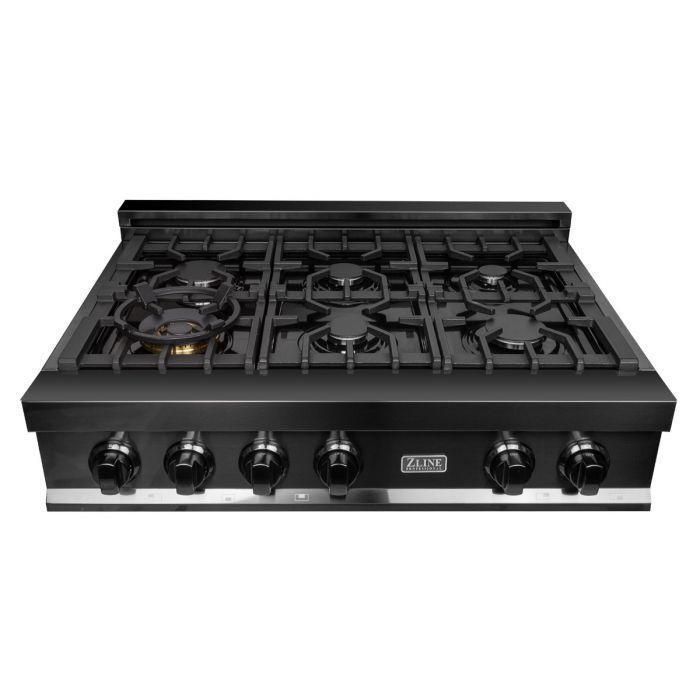 ZLINE Kitchen Appliance Package with 36 in. Black Stainless Steel Rangetop and 30 in. Double Wall Oven, 2KP-RTBAWD36