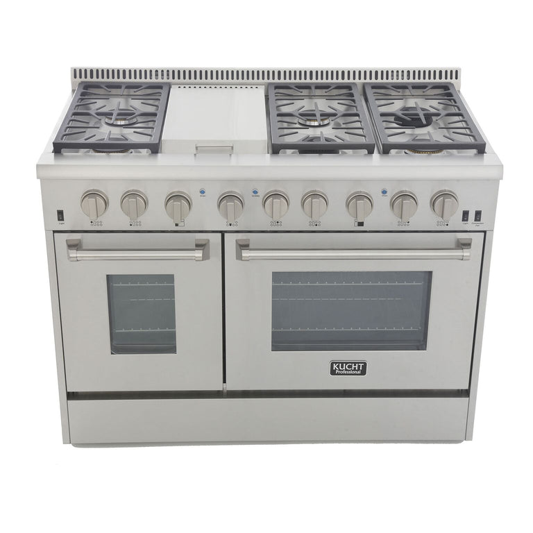 Kucht Professional 48 in. 6.7 cu ft. Natural Gas Range with Silver Knobs, KRG4804U-S