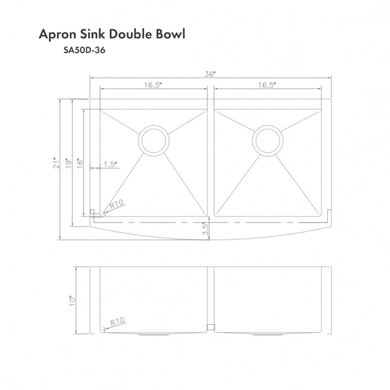 ZLINE 36 in. Niseko Farmhouse Apron Mount Double Bowl Stainless Steel Kitchen Sink with Bottom Grid, SA50D-36