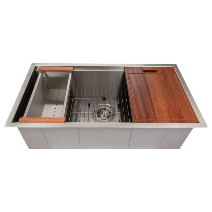 ZLINE Designer Series 33 Inch Undermount Single Bowl Ledge Sink in Stainless Steel with Accessories SLS-33-1
