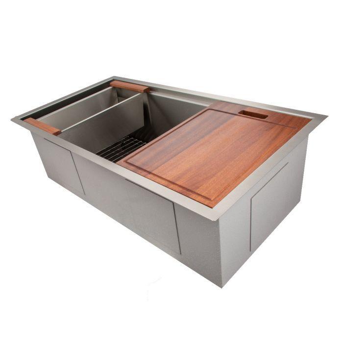 ZLINE Designer Series 33 Inch Undermount Single Bowl Ledge Sink in Stainless Steel with Accessories SLS-33-2