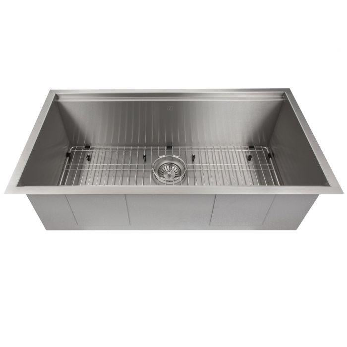 ZLINE Designer Series 33 Inch Undermount Single Bowl Ledge Sink in Stainless Steel with Accessories SLS-33-3