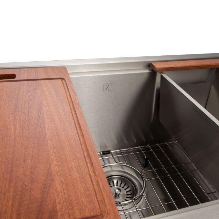 ZLINE Designer Series 33 Inch Undermount Single Bowl Ledge Sink in Stainless Steel with Accessories SLS-33-4