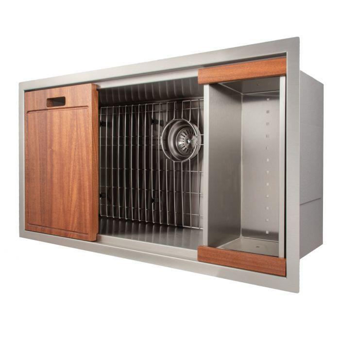 ZLINE Designer Series 33 Inch Undermount Single Bowl Ledge Sink in Stainless Steel with Accessories SLS-33-6