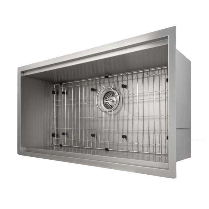 ZLINE Designer Series 33 Inch Undermount Single Bowl Ledge Sink in Stainless Steel with Accessories SLS-33-7