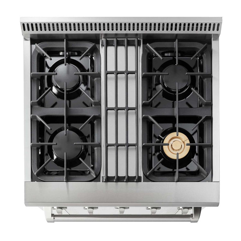 Thor Kitchen Package - 30" Dual Fuel Range, Range Hood, Refrigerator with Water and Ice Dispenser, Dishwasher, AP-HRD3088U-10