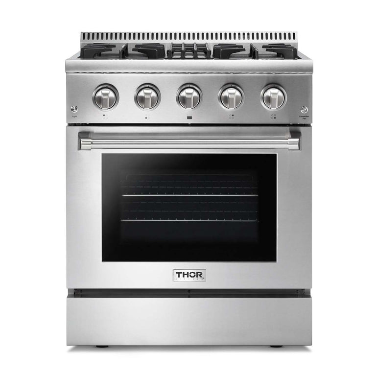 Thor Kitchen Package - 30" Propane Dual Fuel Range, Range Hood, Microwave, Refrigerator, Dishwasher, Wine Cooler