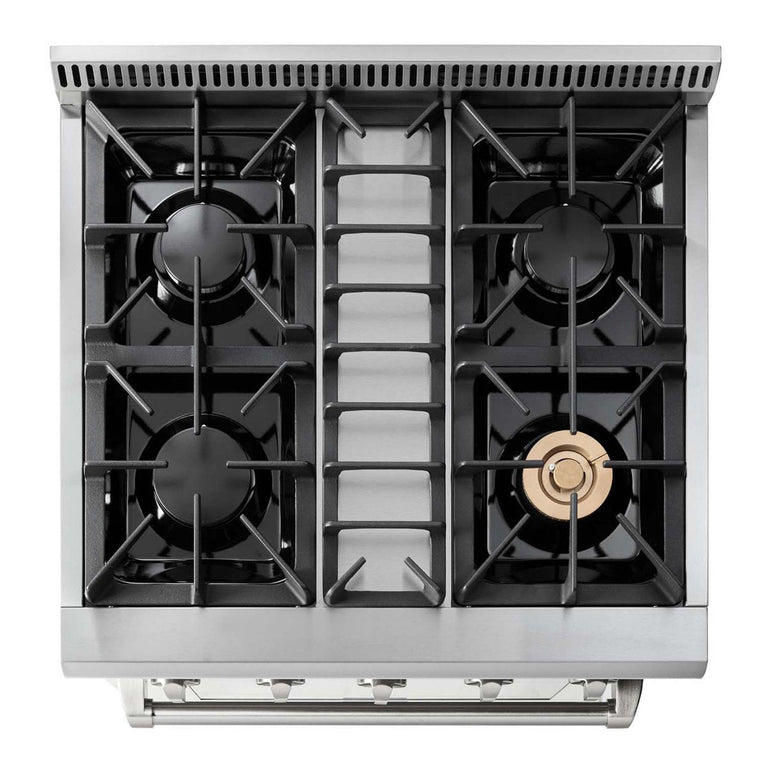 Thor Kitchen Package - 30" Propane Gas Range, Range Hood, Refrigerator with Water and Ice Dispenser, Dishwasher, AP-HRG3080ULP-W-7