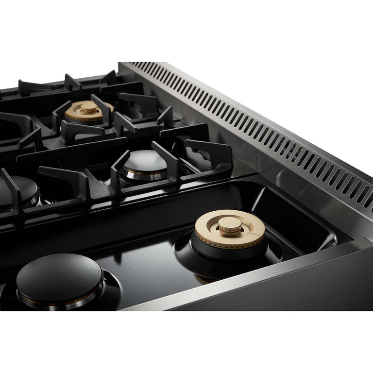 Thor Kitchen Appliance Package - 36 in. Gas Burner/Electric Oven Range, Range Hood, Refrigerator, Dishwasher, Wine Cooler, AP-HRD3606U-4