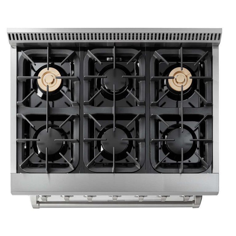 Thor Kitchen Appliance Package - 36 in. Gas Burner/Electric Oven Range, Range Hood, Microwave Drawer, Refrigerator, Dishwasher, AP-HRD3606U-7