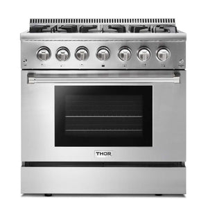 THOR Kitchen Package - 36" Propane Dual Fuel Range, Range Hood, Microwave, Refrigerator with Water and Ice Dispenser, Dishwasher, AP-HRD3606ULP-13