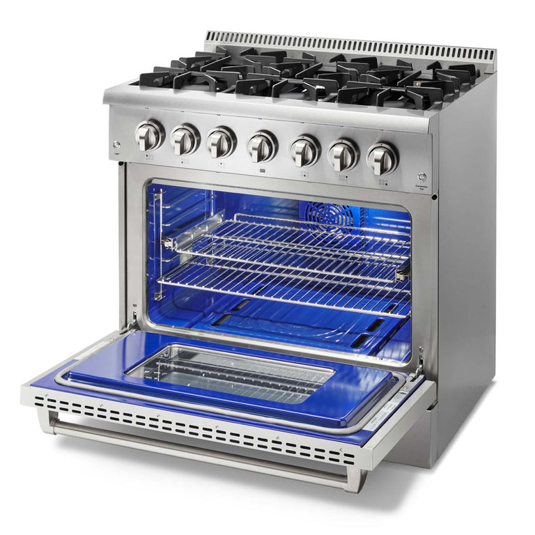Thor Kitchen Appliance Package - 36 in. Gas Burner/Electric Oven Range, Range Hood, Refrigerator, Dishwasher, Wine Cooler, AP-HRD3606U-4