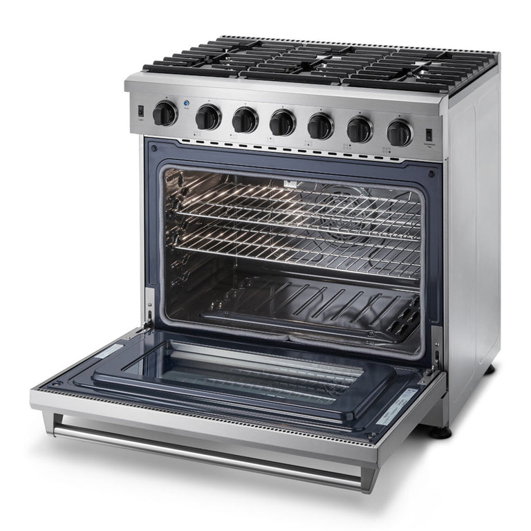 Thor Kitchen Package - 36" Gas Range, Range Hood, Refrigerator, Dishwasher, Wine Cooler, AP-LRG3601U-C-3