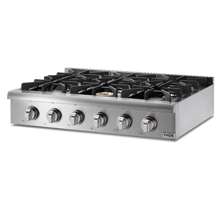 Thor Kitchen 36 in. Gas Cooktop in Stainless Steel with 6 Burners, HRT3618U | Premium Home Source