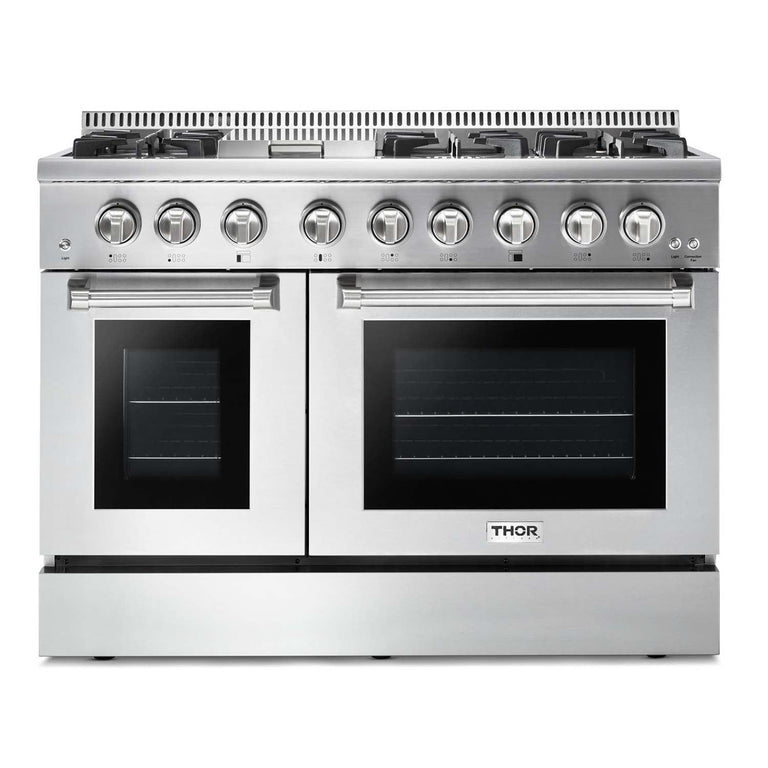 Thor Kitchen Package - 48" Gas Burner, Electric Oven Range, Refrigerator with Water and Ice Dispenser, Dishwasher, Microwave, AP-HRD4803U-12