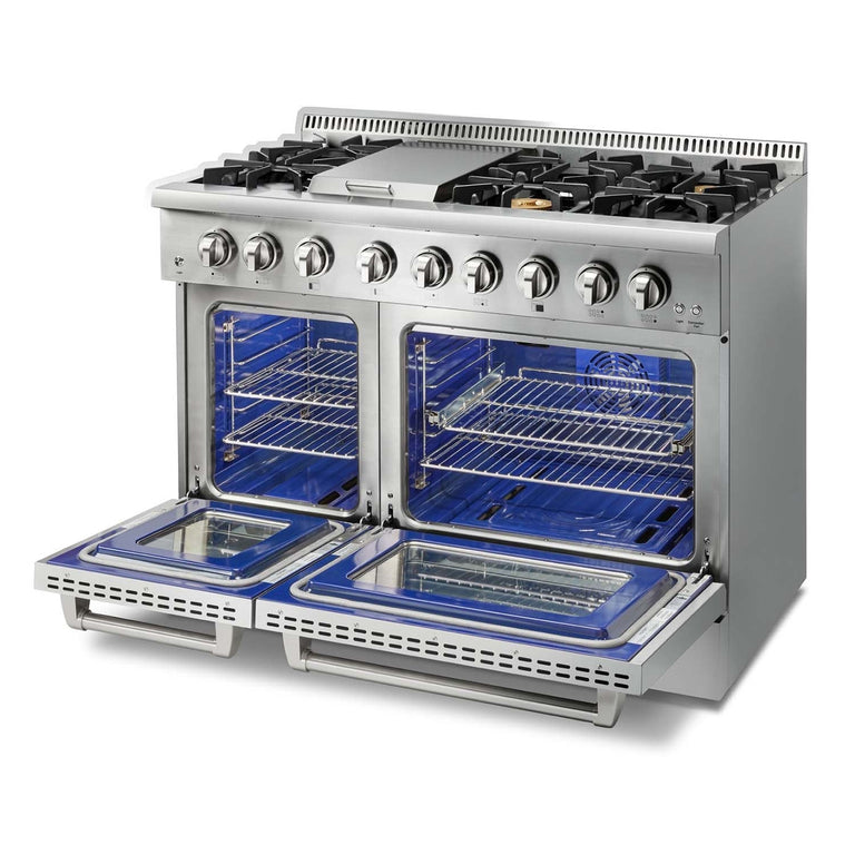 Thor Kitchen Package - 48" Propane Gas Burner, Electric Oven Range, Range Hood, Refrigerator, Dishwasher, AP-HRD4803ULP-W-7